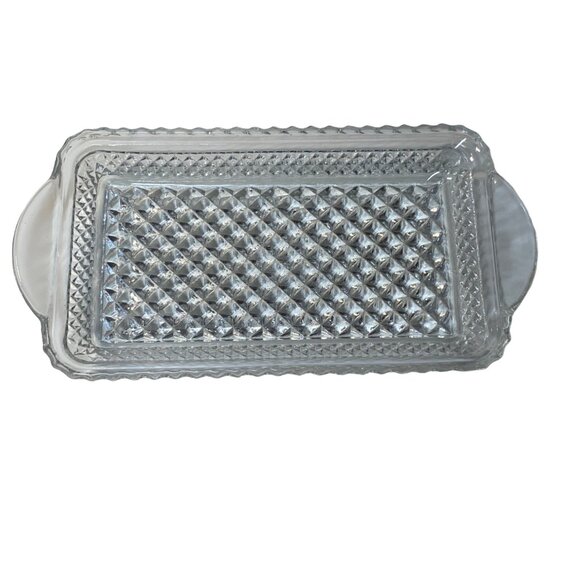 Vtg Anchor Hocking Wexford Pattern Relish Dish Serving Tray Diamond Point Glass - Picture 1 of 7